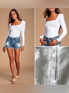 Free People Anthropologie Ribbed Inca Trail Long Sleeve Ivory Top M